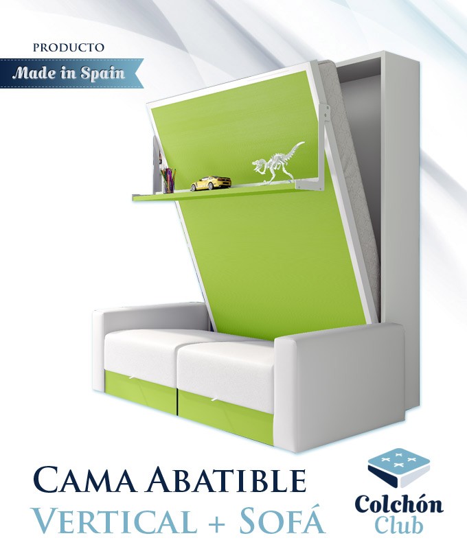 Cama Abatible Vertical con estante y Sofá disponible en diferentes medidas y colores Ref N16000