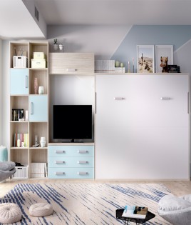 Dormitorio con cama abatible vertical con altillo, escritorio y armario Ref  YH409