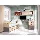 Dormitorio Juvenil con cama, armario, escritorio y módulo estante Ref YH208