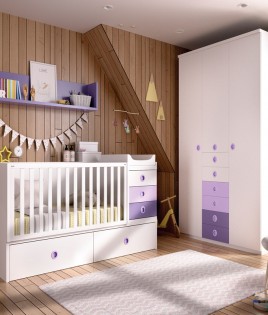 Dormitorio infantil convertible en Juvenil con cuna y armario Ref YH510
