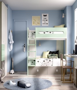 Dormitorio Juvenil con litera, armario y escritorio Ref YH304