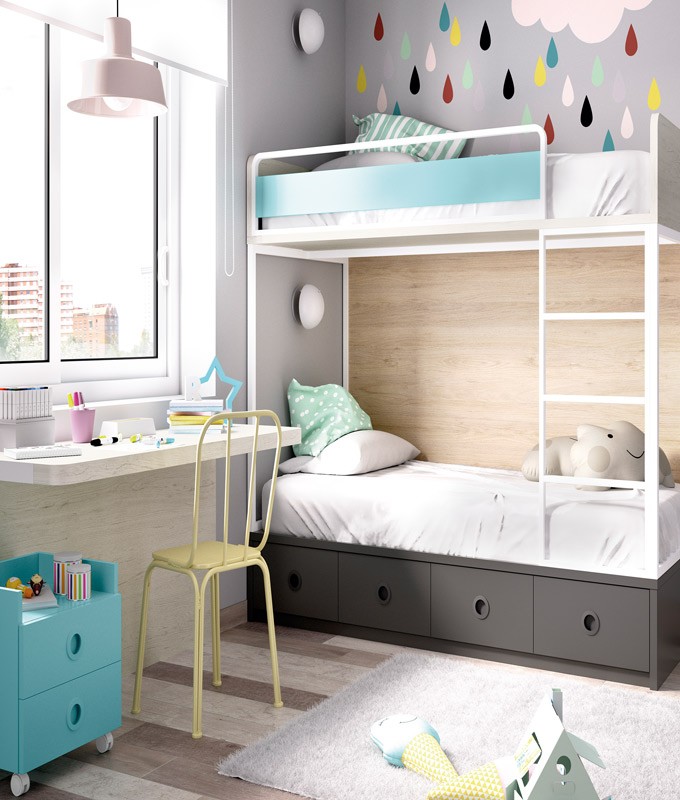 Dormitorio Juvenil con litera y escritorio Ref YH308