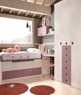 Dormitorio Juvenil con 2 camas, armario, arcón y escritorio Ref YH111
