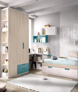 Dormitorio Juvenil con cama, armario, zapatero y escritorio Ref YH205