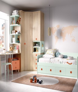 Dormitorio Juvenil con cama, armario rincón y escritorio Ref YH206