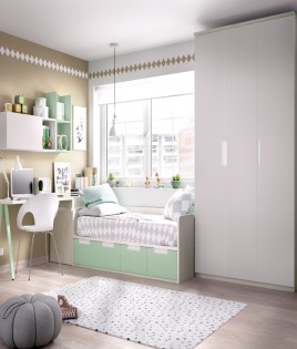 Dormitorio Juvenil con cama, armario, arcón y escritorio Ref YH213