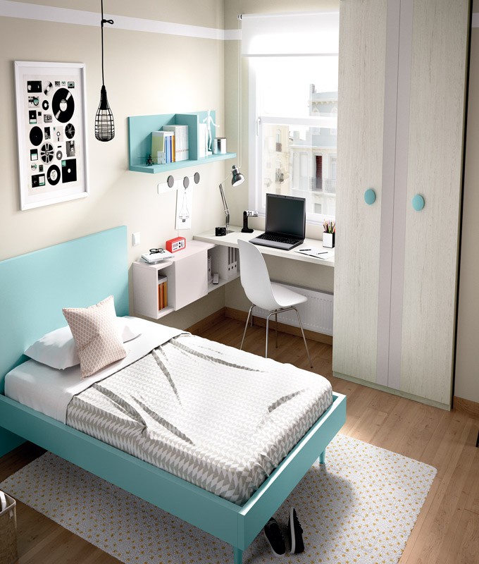 Dormitorio Juvenil con cama de 90, armario y escritorio Ref YH607