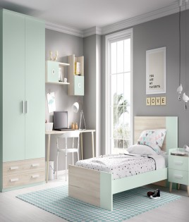 Dormitorio Juvenil con cama de 90, armario y escritorio Ref YH608