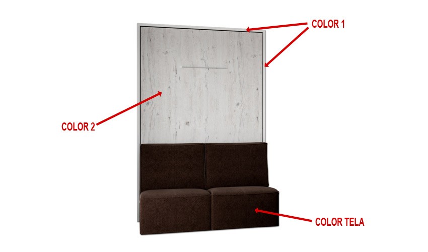 Litera Abatible vertical con sofá para zona de dia y de noche Colores  Madera Wallbed Antracita Dimensiones 90x190