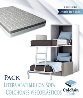 Pack Litera Abatible Vertical de 90 con Sofá y Colchones Viscoelásticos Ref N38000