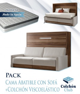 Pack Cama Abatible Horizontal con Sofá y Colchón Viscoelastico Ref N35000