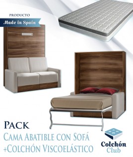 Pack Cama Abatible Vertical con Sofá y Colchón Viscoelastico Ref N28000