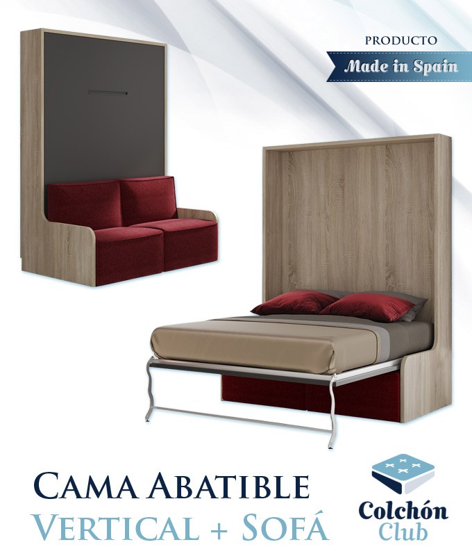 Cama Abatible Vertical con Sofá disponible en diferentes medidas y colores Ref N40000