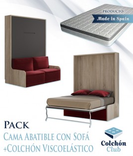 Pack Cama Abatible Vertical con Sofá y Colchón Viscoelastico Ref N42000