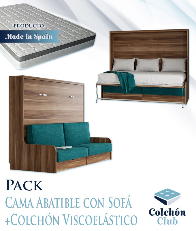 Pack Cama Abatible Horizontal con Sofá y Colchón Viscoelastico Ref N43000