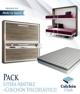 Pack Litera Abatible Horizontal con Escritorio y Altillo opcional y Colchones Viscoelásticos Ref N33000