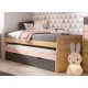 Dormitorio Juvenil fabricado en madera y acabado lacado compuesto por cama compacta, escritorio, xifonier y estantes Ref JI07