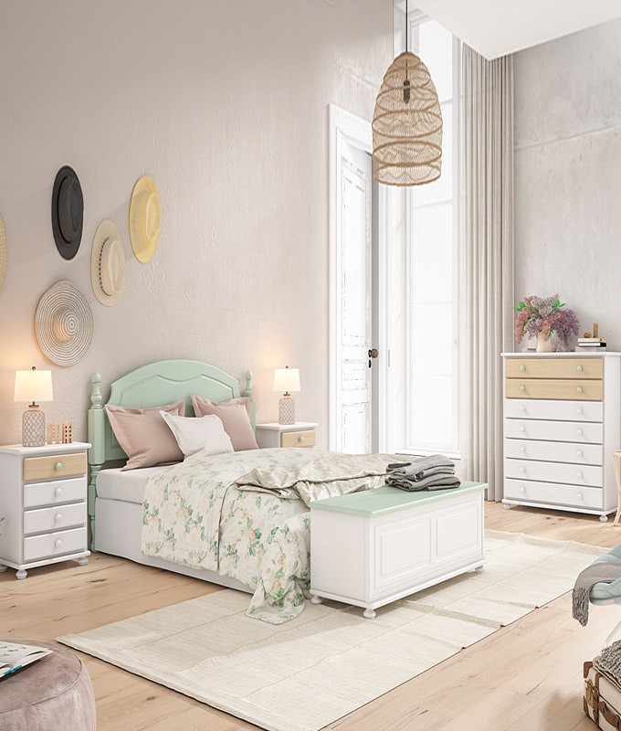 Dormitorio de matrimonio con sinfonier de madera en color blanco lacado  (36665)