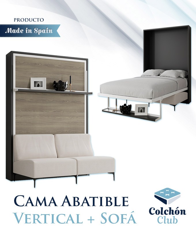 Cama Abatible Vertical con estante y Sofá disponible en diferentes medidas y colores Ref N44000