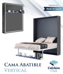 Cama Abatible Vertical con estante sincronizado disponible en diferentes medidas y colores Ref N46000