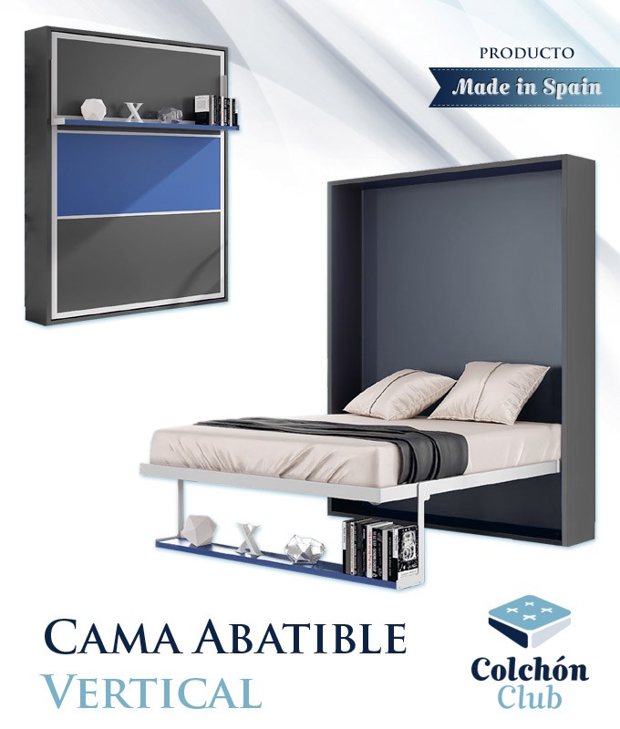 Cama Abatible vertical con escritorio integrado y estantes interiores  Colores Madera Wallbed Antracita Dimensiones 90x190