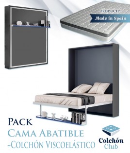 Pack Cama Abatible Vertical con estante sincronizado y colchón viscoelástico Ref N48000