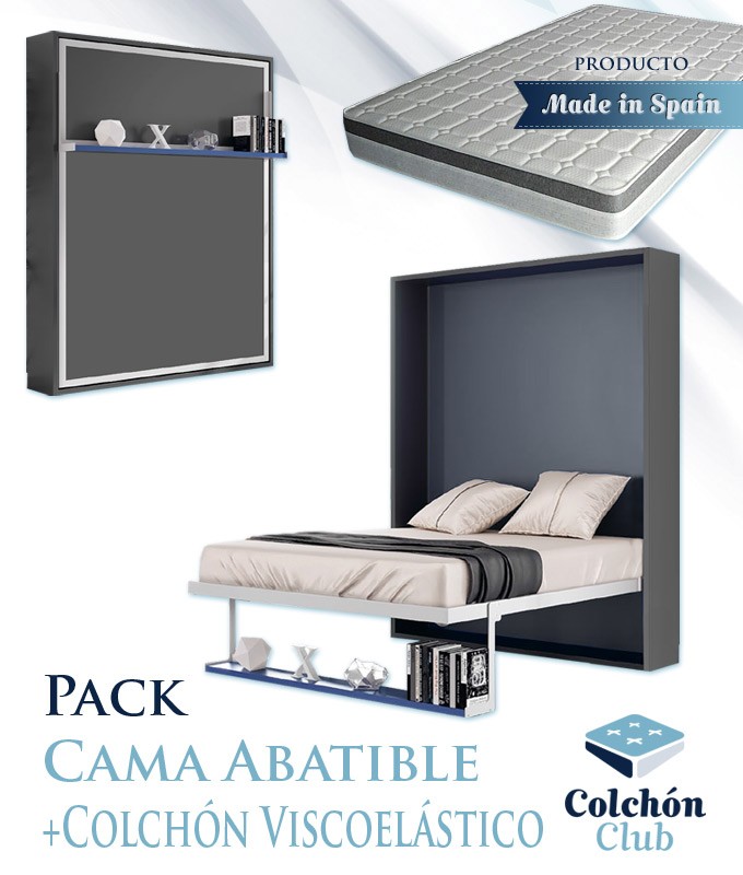 Pack Cama Abatible Vertical con estante sincronizado y colchón viscoelástico Ref N48000