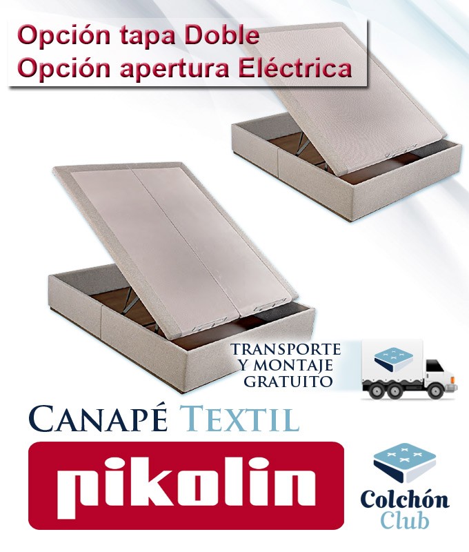 Canapé Textil Pikolin disponible con tapa Doble, apertura Eléctrica y opción Cabecero Ref P278100