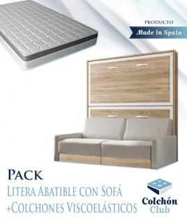 Pack Litera Abatible Horizontal con Sofá y colchones viscoelásticos Ref N55000