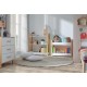 Dormitorio Juvenil fabricado en madera de pino con cama, mesita, cómoda y estanterías Ref TA04