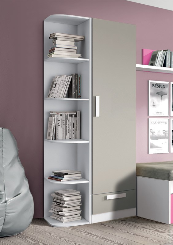 Dormitorio Juvenil con cama nido, armario y escritorio con cajonera Ref