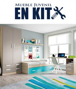 Dormitorio Juvenil con cama nido, armario y escritorio Ref ET12