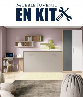 Dormitorio Juvenil con cama abatible, armario y escritorio Ref ET18