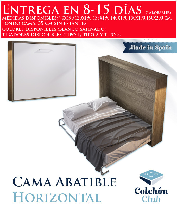 Cama Abatible Horizontal disponible en diferentes medidas y colores Ref N12000