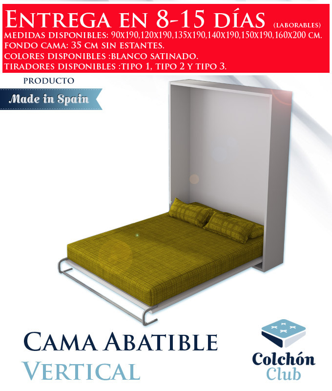 Cama Abatible Vertical disponible en diferentes medidas y colores Ref N13000