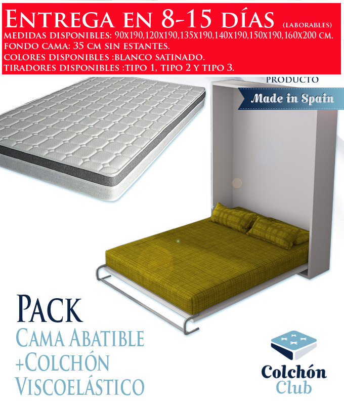 Cama abatible vertical 150x190 estantes interiores en