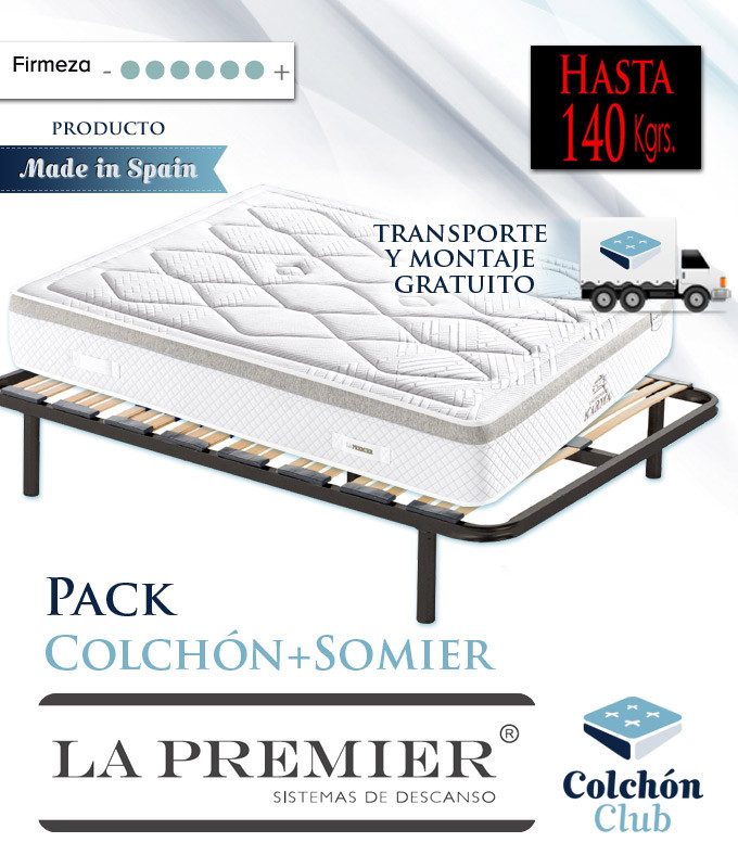 Pack La Premier Colchón de muelles ensacados Extrafirmes y somier multiláminas Ref LP6000