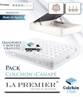 Pack La Premier Colchón con Núcleo HR, Nano Muelles y Algodón y Canapé madera Ref LP16000de