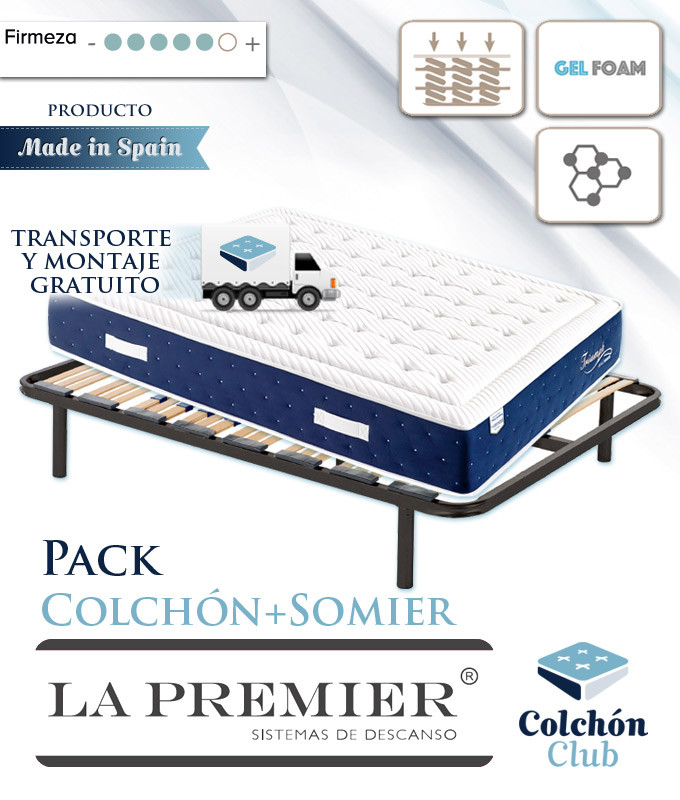 Pack La Premier Colchón de Muelles ensacados con Viscografeno y Gel Foam y somier multiláminas Ref LP22000