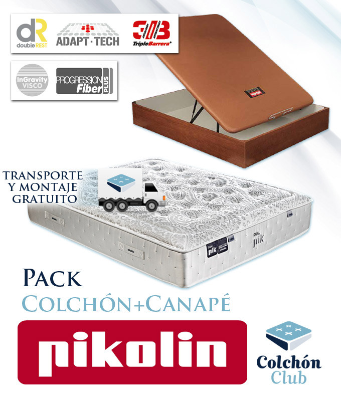 Pack Pikolin, colchón Gama Alta modelo Dualpik de muelles ensacados y Canapé de madera Pikolin Ref P274000