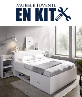 Dormitorio Matrimonial formado por cama con contenedores y cabezal con mesitas extraibles Ref YK32