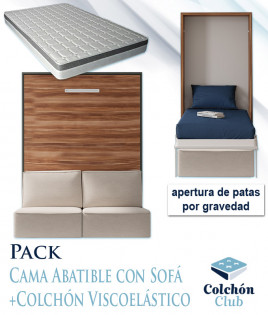Pack Cama Abatible Vertical con Sofá y Colchón Viscoelastico Ref N71000