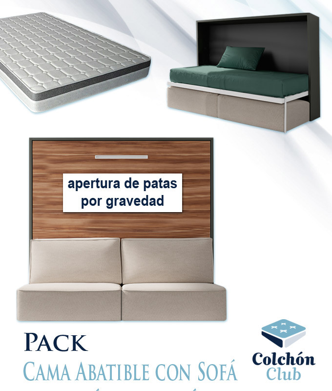 Pack Cama Abatible Horizontal con Sofá y Colchón Viscoelastico Ref N72000