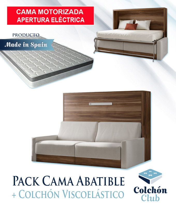Pack Cama Abatible Horizontal con Sofá, Apertura Eléctrica y Colchón Viscoelástico Ref N77000