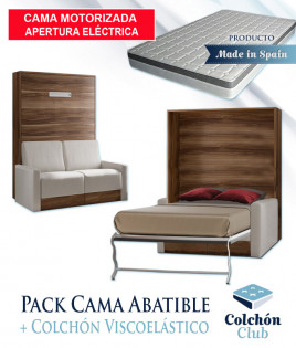 Pack Cama Abatible Vertical con Sofá, Apertura Eléctrica y Colchón Viscoelástico Ref N78000