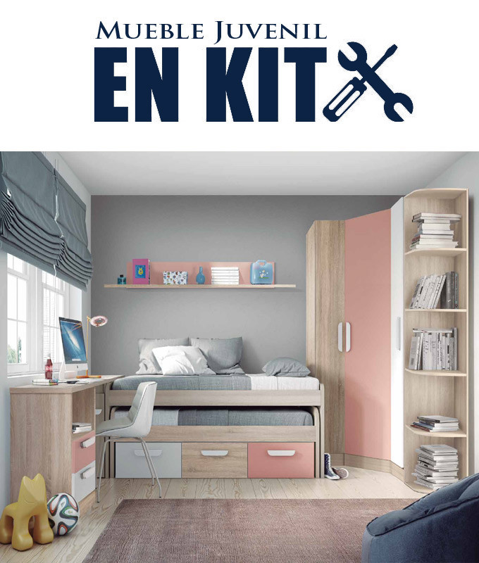 Aplicando Ordenado consonante Dormitorio Juvenil con cama compacta, armario rincón, zapatero y escritorio Ref ET19 Aplicando Ordenado consonante Dormitorio Juvenil con cama compacta, armario rincón, zapatero y escritorio Ref ET19