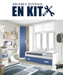 Dormitorio Juvenil con cama nido, armario rincón y escritorio Ref ET27