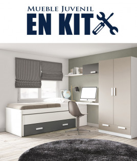 Dormitorio Juvenil con cama compacta, armario 2 puertas, zapatero y escritorio Ref EB14