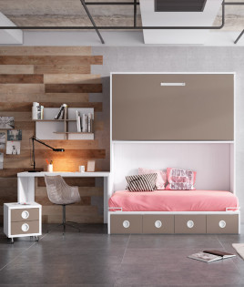 Dormitorio cama abatible superior, cama nido inferior y escritorio Ref Z41