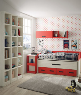 Dormitorio Juvenil con cama compacta, arcón escritorio y librería Ref Z01